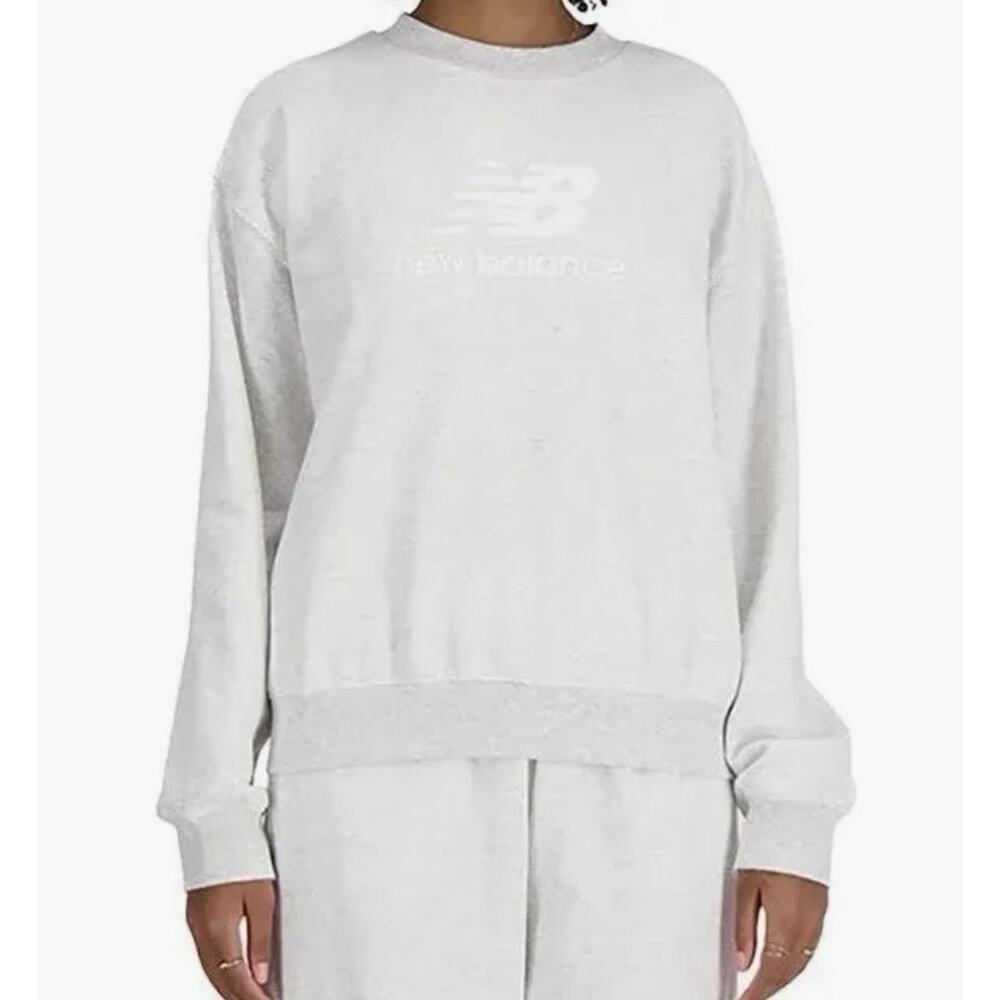 NEW BALANCE Sport Essentials French Terry Logo Crew Women Size Small Ash Heather